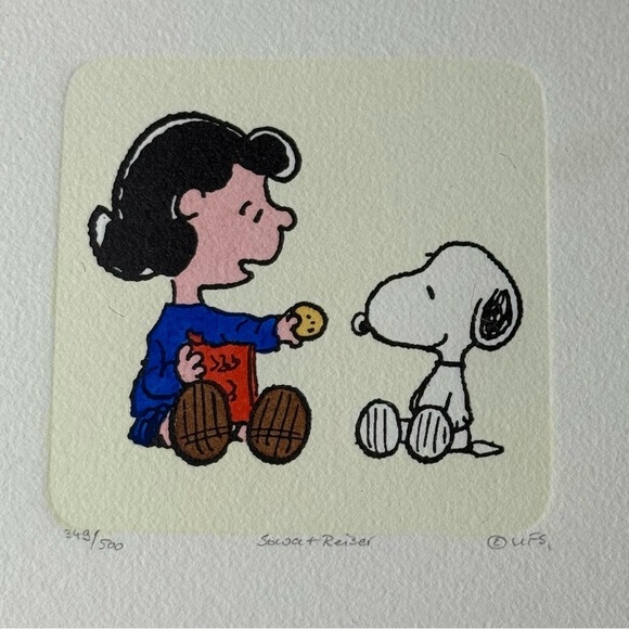CHARLIE BROWN SNOOPY COOKIE SOWA & REISER HAND PAINTED ETCHING PAINTING /500 - Picture 2 of 5